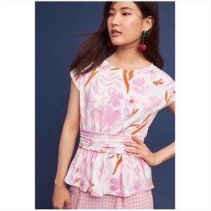 Anthropologie Postmark Floral Peplum Top Sz Small